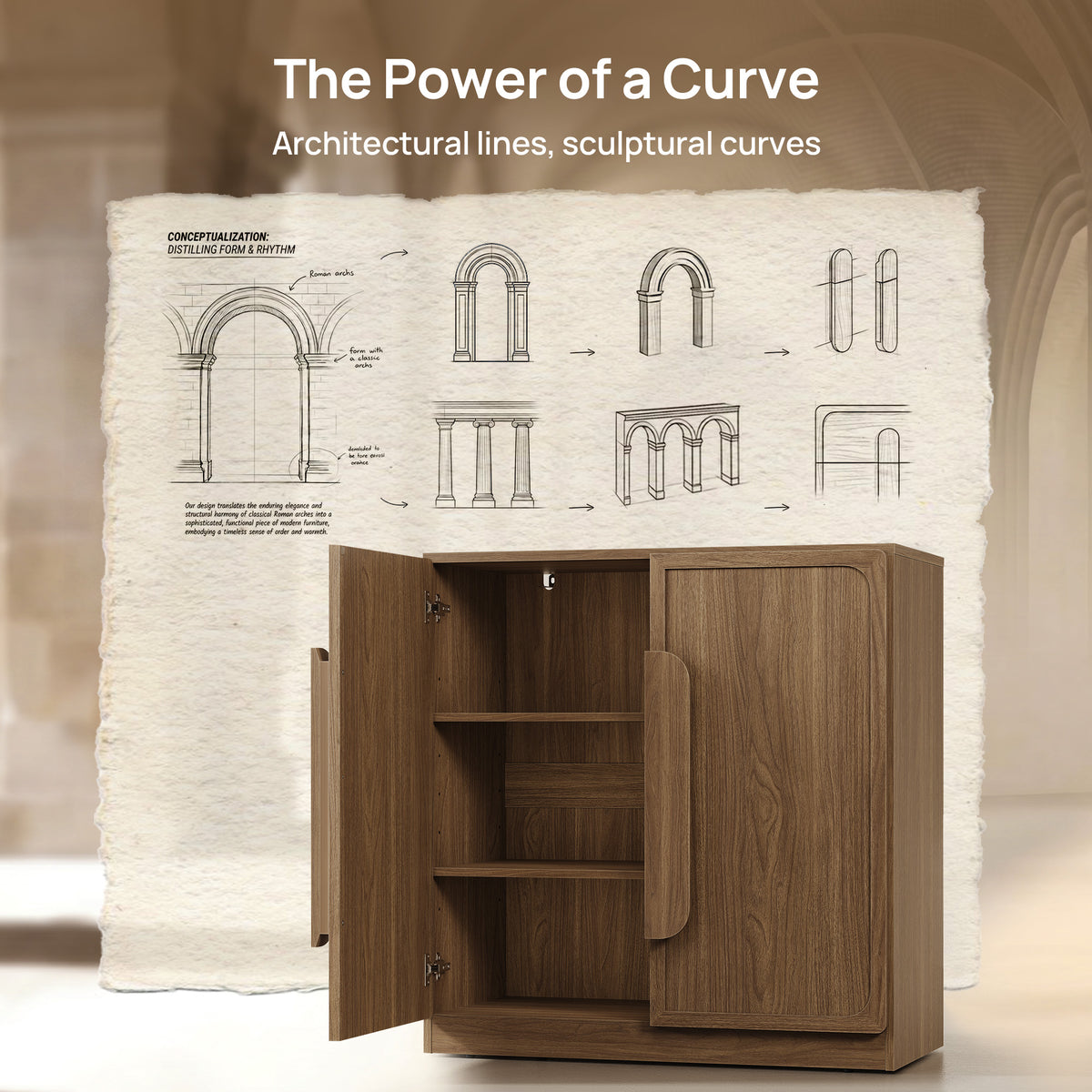 Arcus Sideboard with 2 Doors, Arched Handle Design