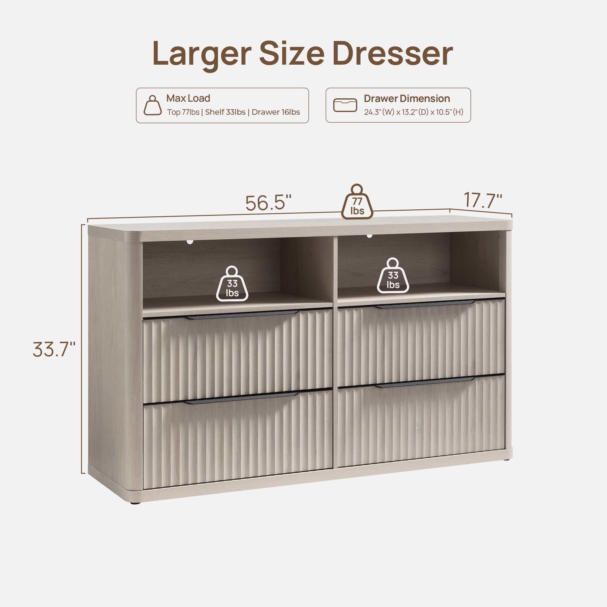 Cas 4 Drawer dresser with Open Shelf