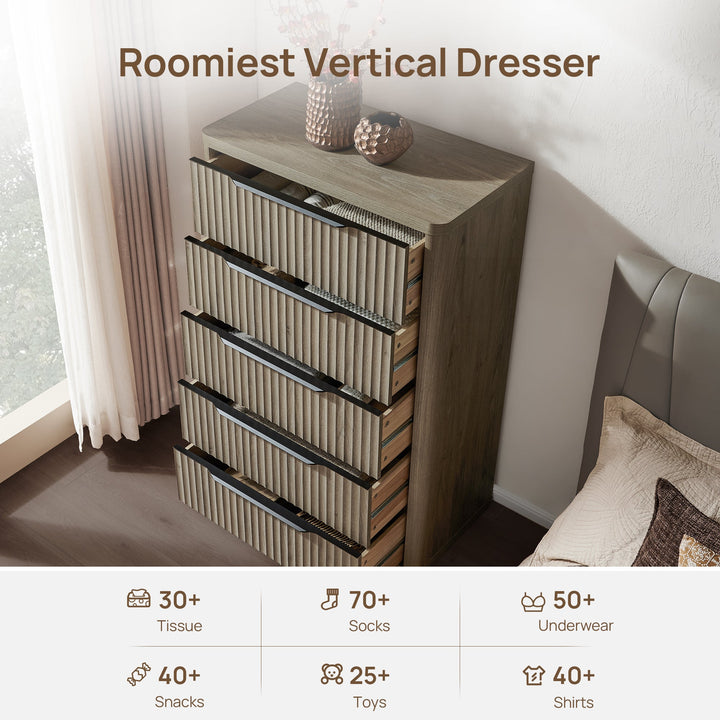 Cas Tall 5 Drawers Dresser, Set of 2
