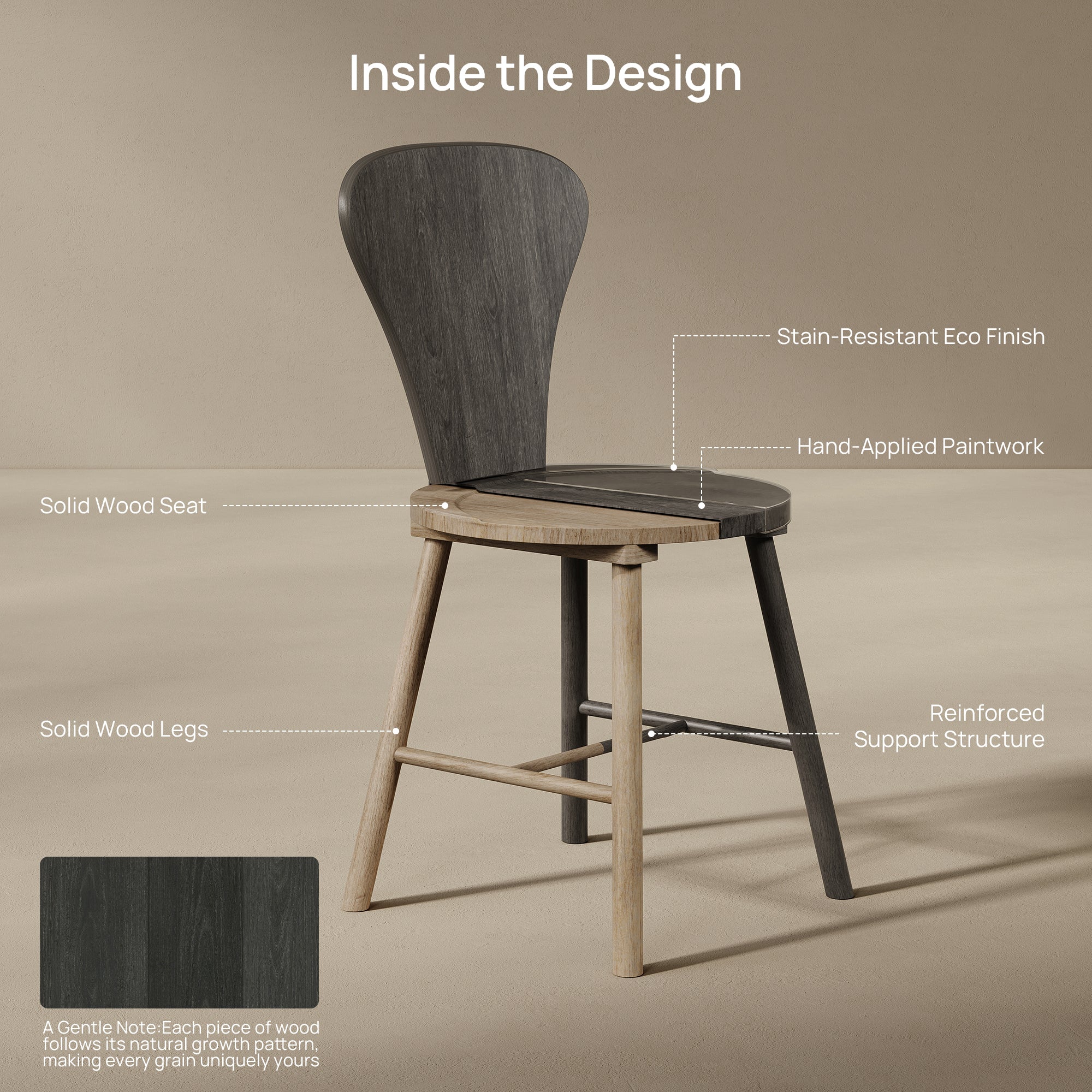 Cas Modern Solid-Wood Dining Chairs, Fluted Style