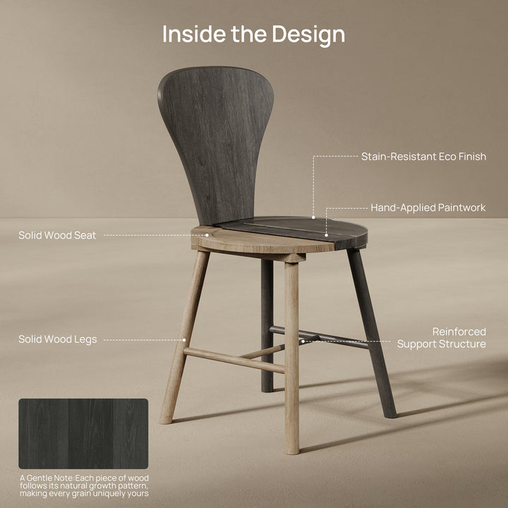 Cas Modern Solid-Wood Dining Chairs, Fluted Style