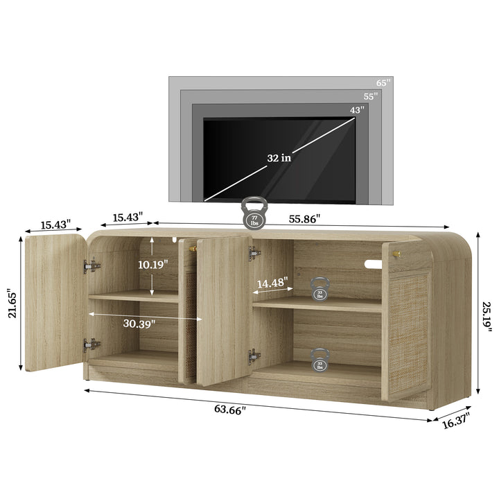 Crescent Rattan TV Stand with 4 Doors