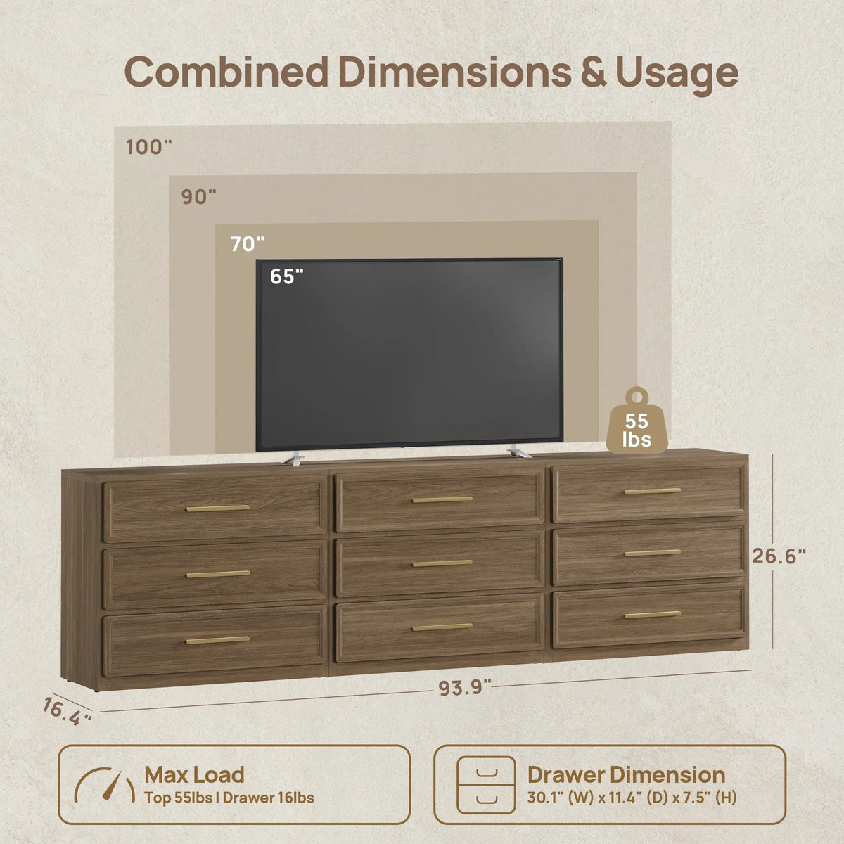 Crescent Modular 26.6'' Tall 9 Drawers Dresser for Living Room