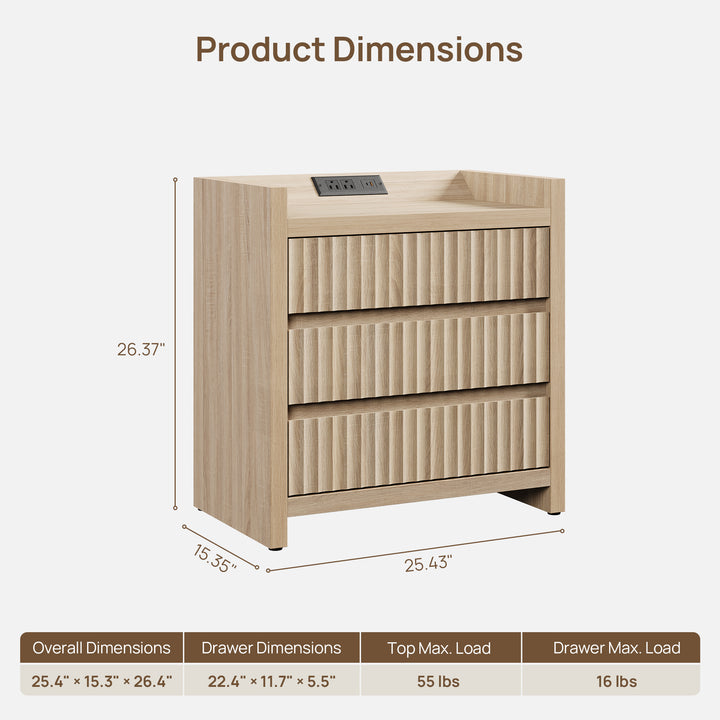 Prelude 3-Drawer Nightstand, Charging Station