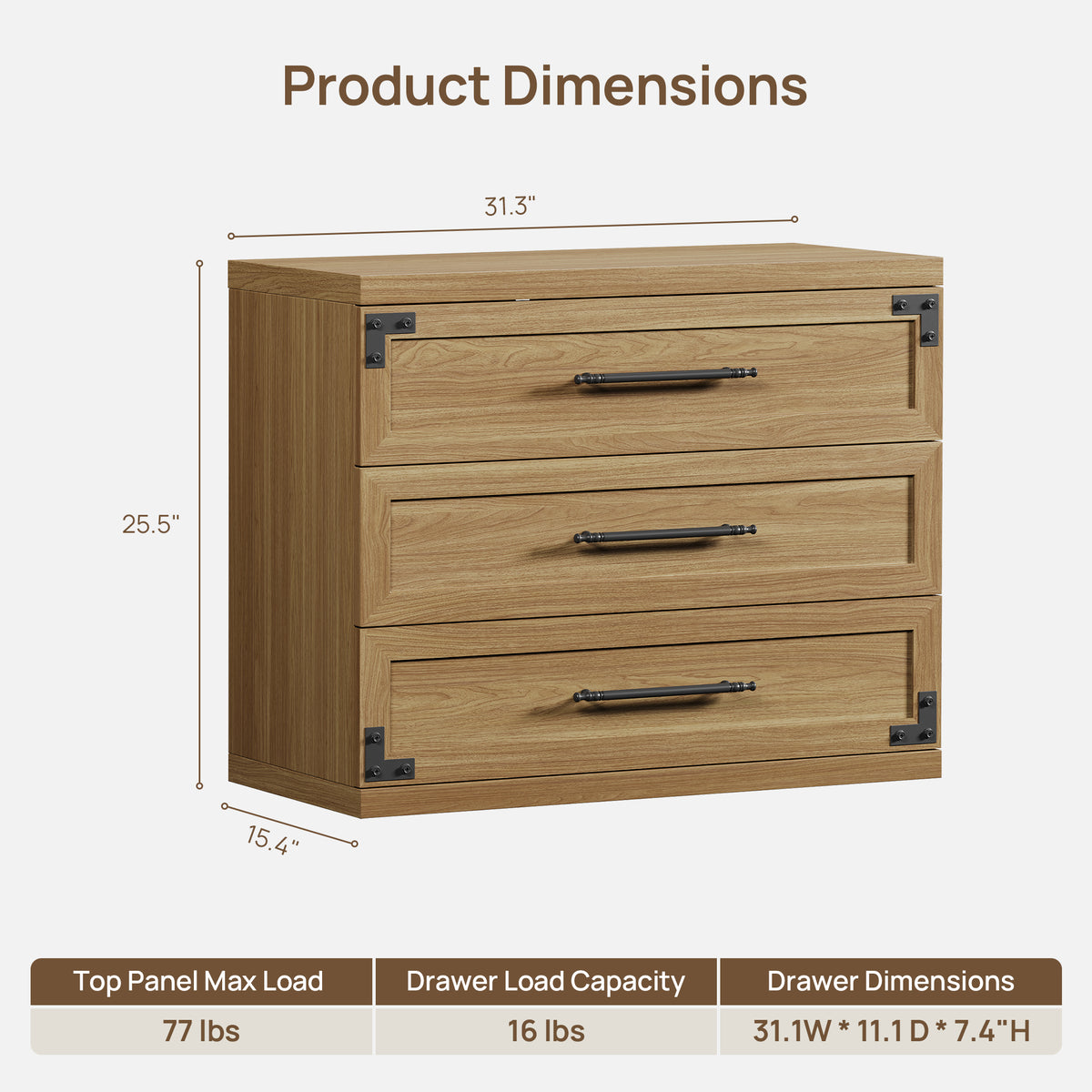 Willow 3-Drawers Nightstands Set, 31.3 Inch Wide