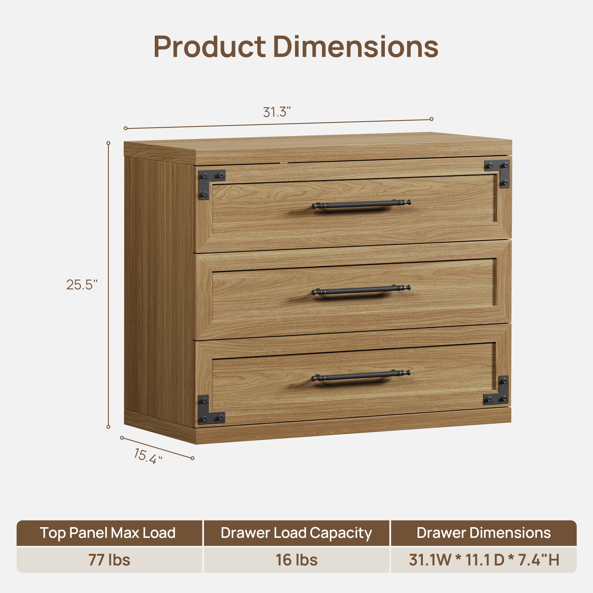 Willow 3-Drawers Nightstands Set, 31.3 Inch Wide