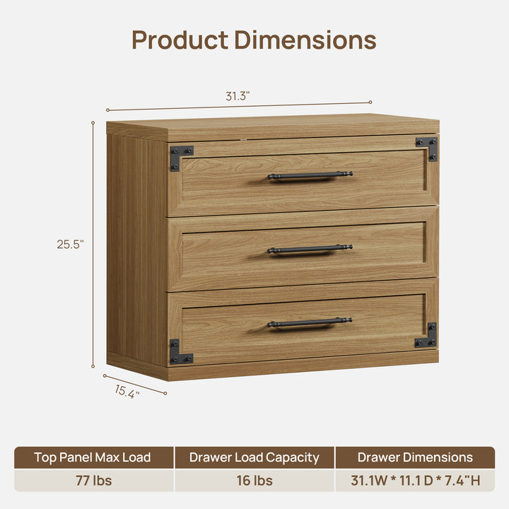 Willow 3-Drawers Nightstands Set, 31.3 Inch Wide