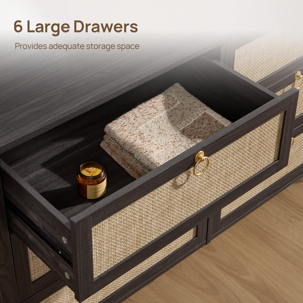 Terra 6-Drawer Dresser, Golden Handle, Set of 2
