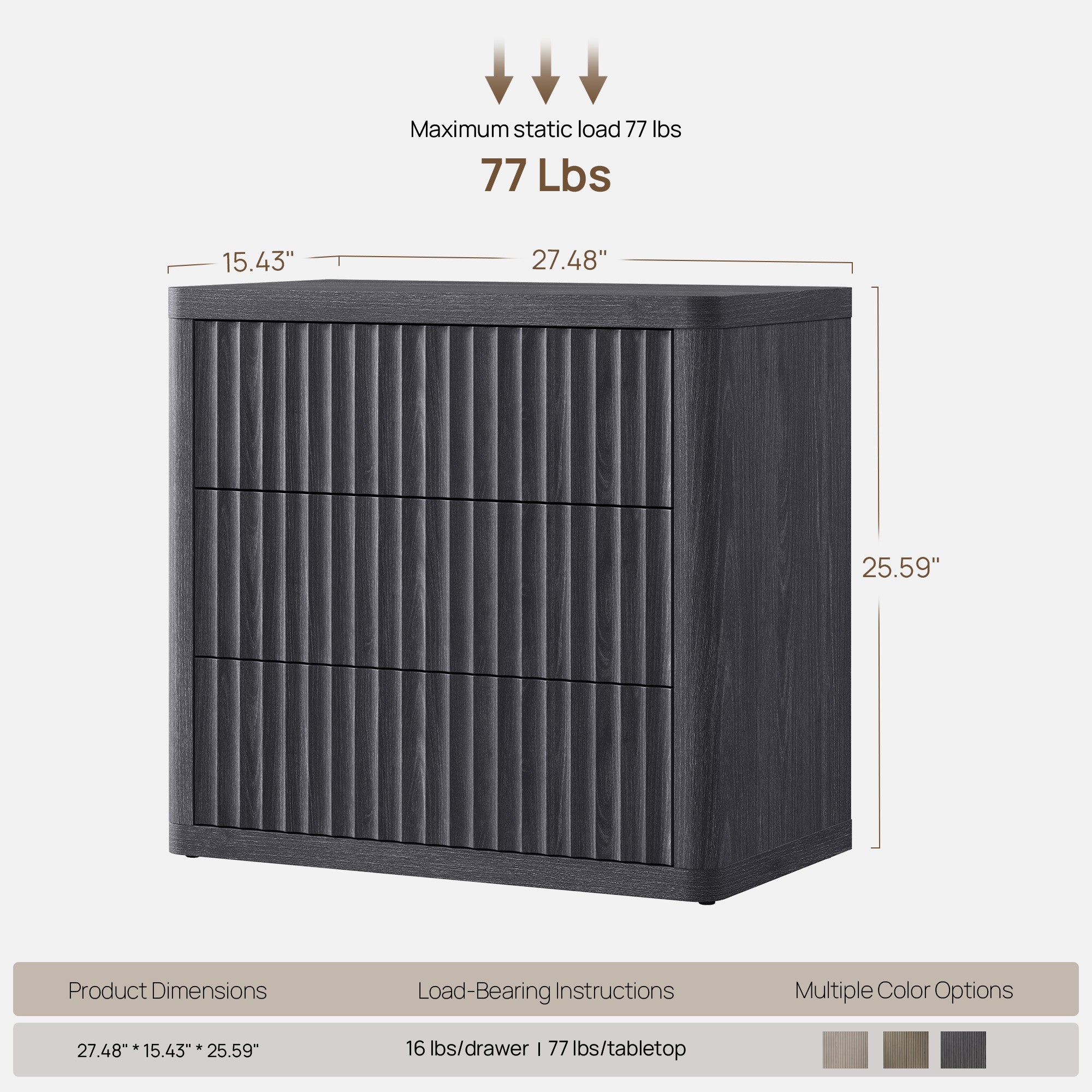 Cas 3-Drawer Nightstand, 27 Inches Wide