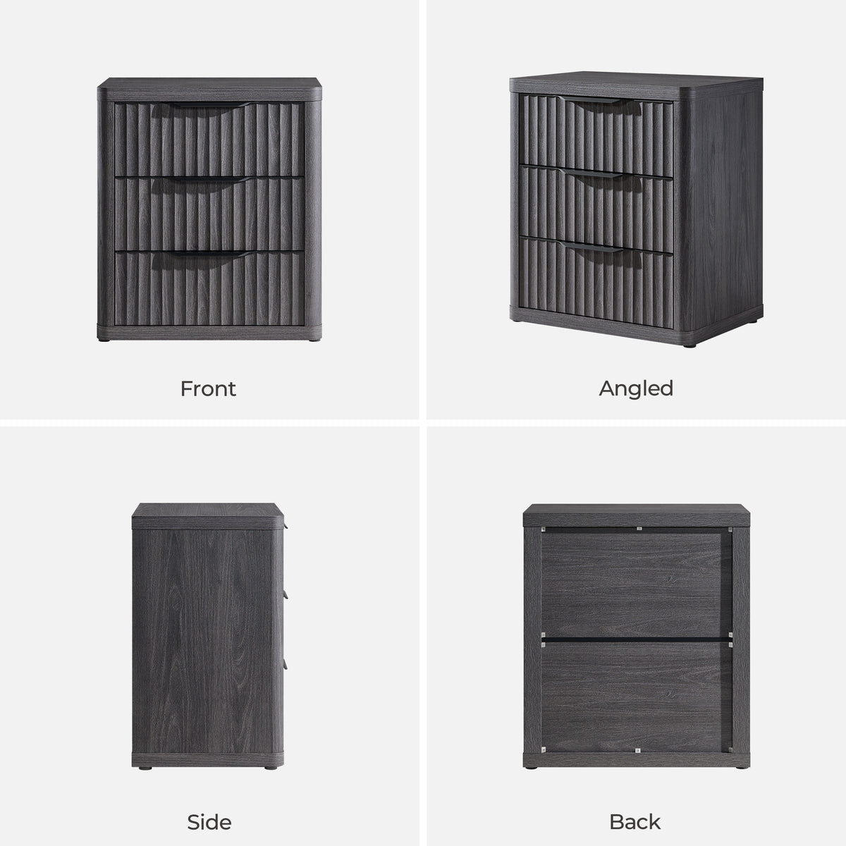 Cas 3-Drawer Nightstand with Black Handle, Set of 2