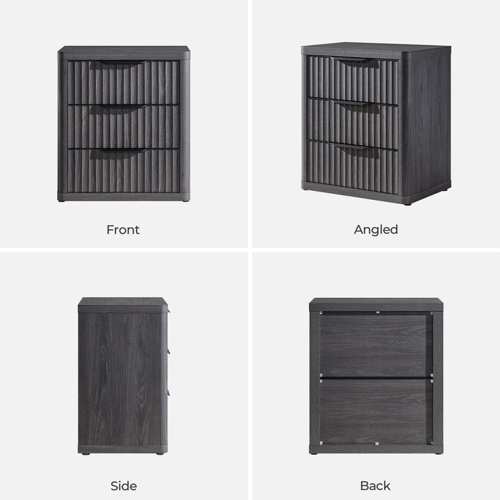 Cas 3-Drawer Nightstand with Black Handle, Set of 2