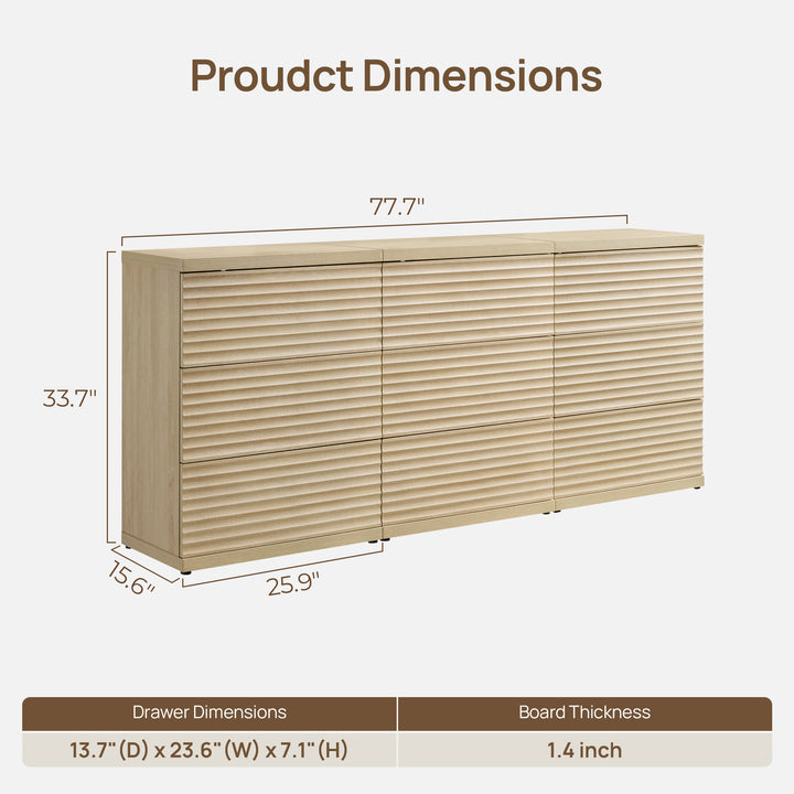 Stria Sectional 9-Drawer Dresser, Large Storage