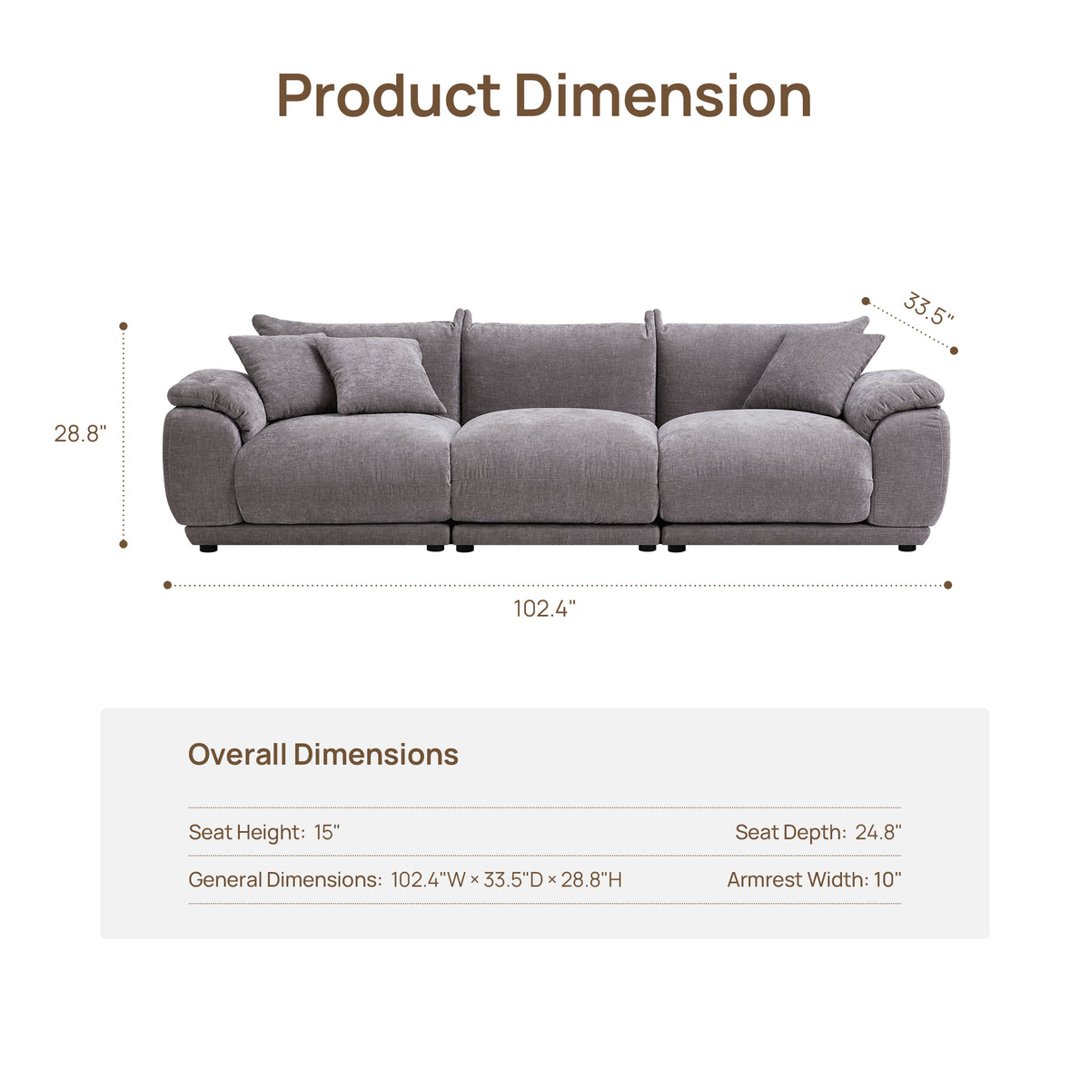 Gray sofa with dimensions