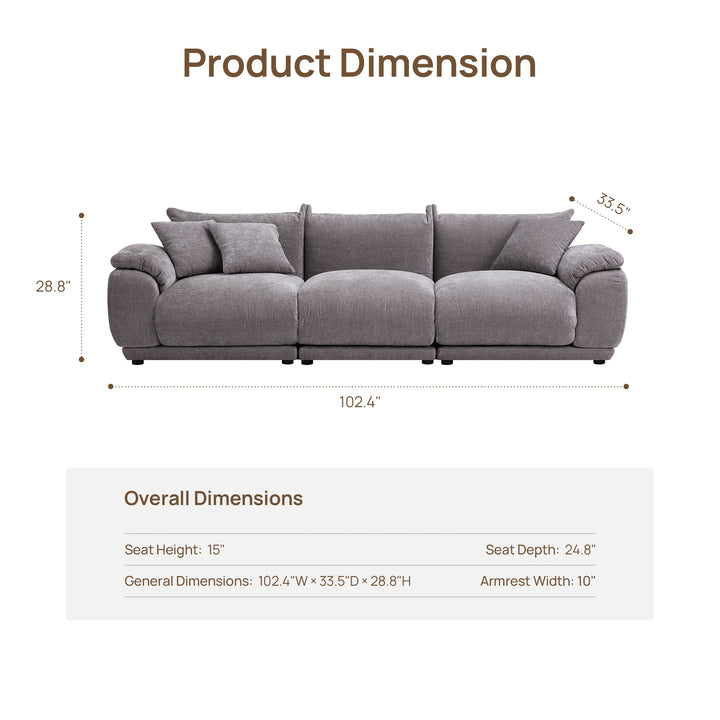 Noor Sectional 3 Seater Couch, Deep Seat