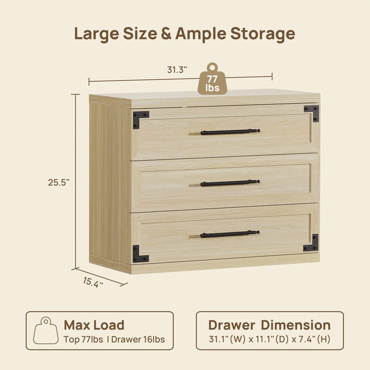 Willow 3-Drawers Nightstands Set, 25.5 Inch Tall