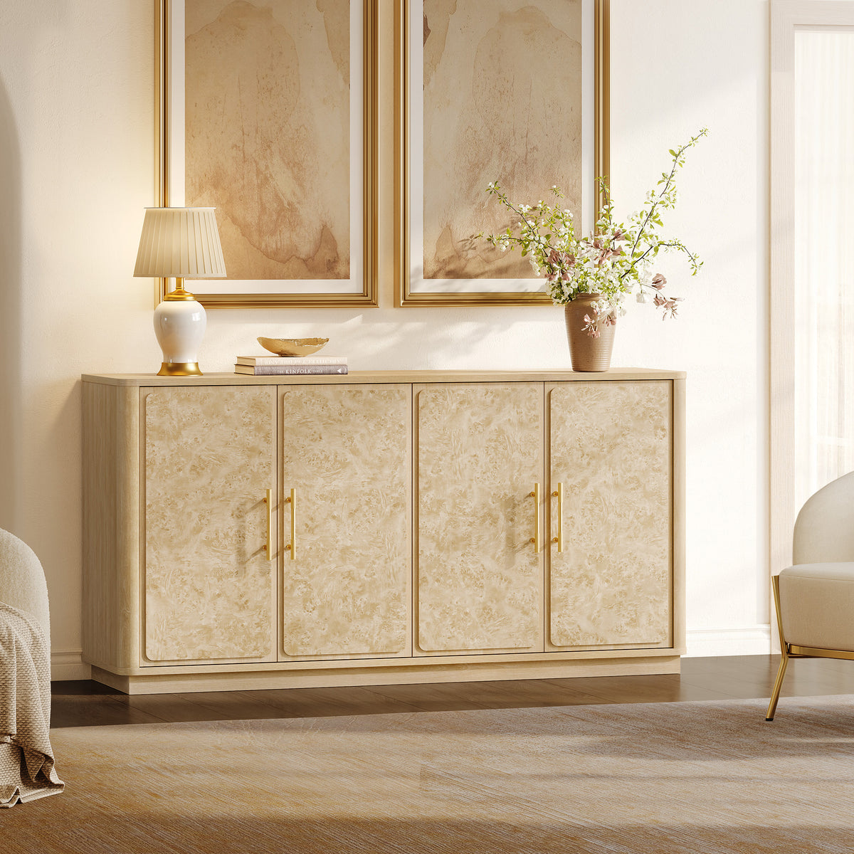 Burluxe Modern Luxury 4-Door Storage Sideboard Cabinet