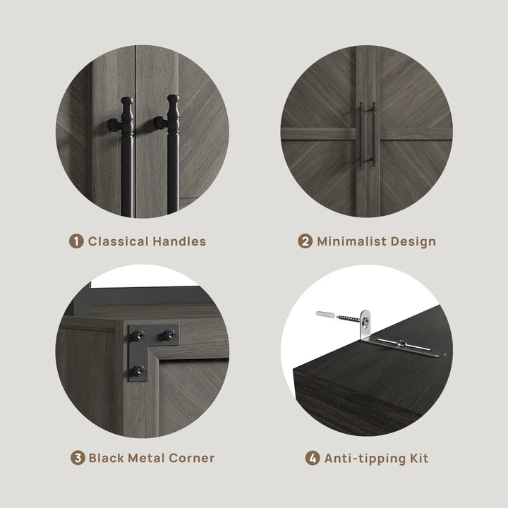 Willow 2 Doors Bookshelf, 75.3 Inch Tall