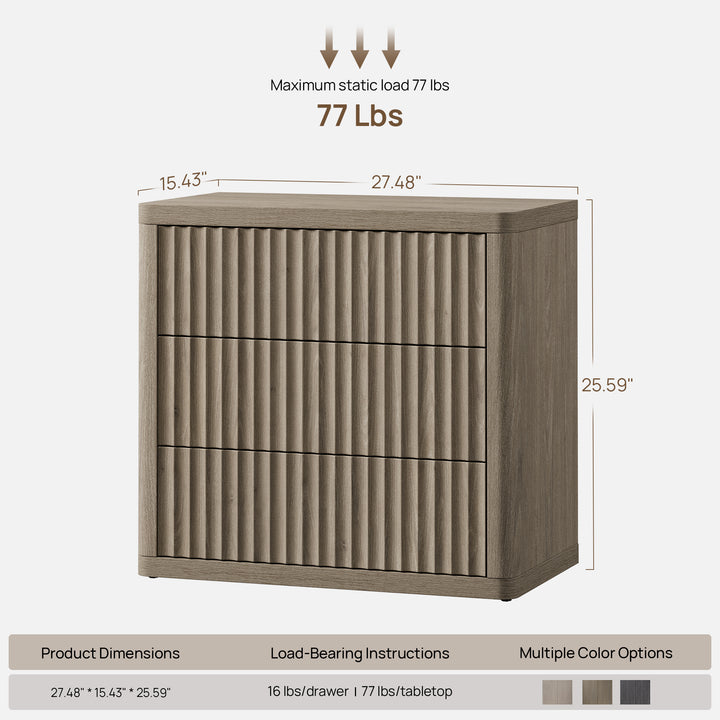 Cas Nightstand with 3 Drawers, Large Storage