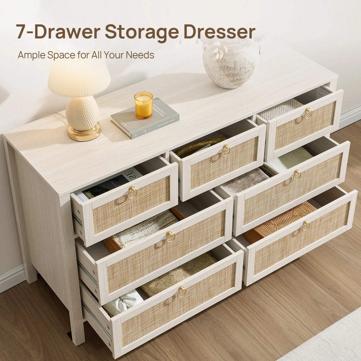 Terra White 7 Drawers Dresser, Set of 2