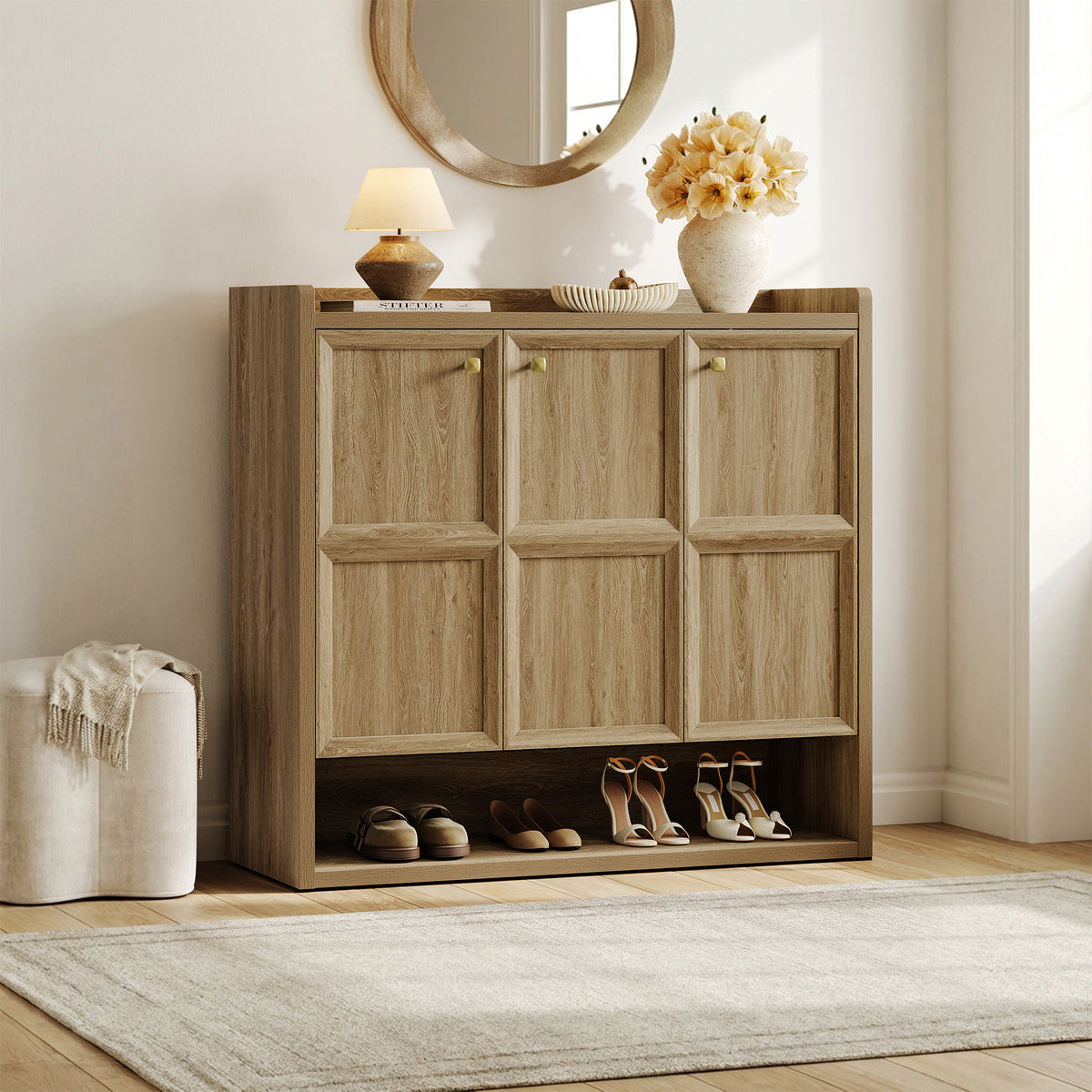 Helio 3 Doors Shoe Cabinet, Holds 26 Pairs