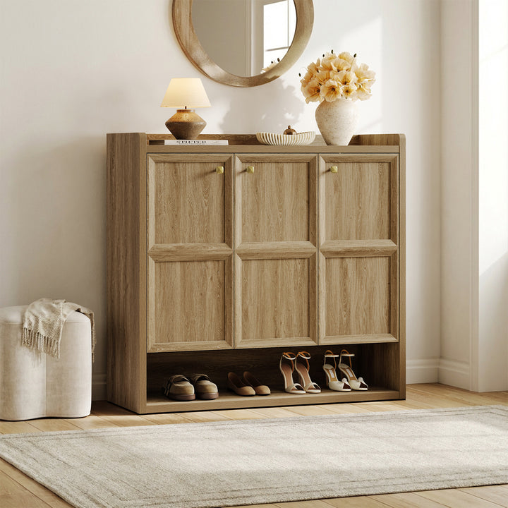 Helio 3 Doors Shoe Cabinet, Holds 26 Pairs