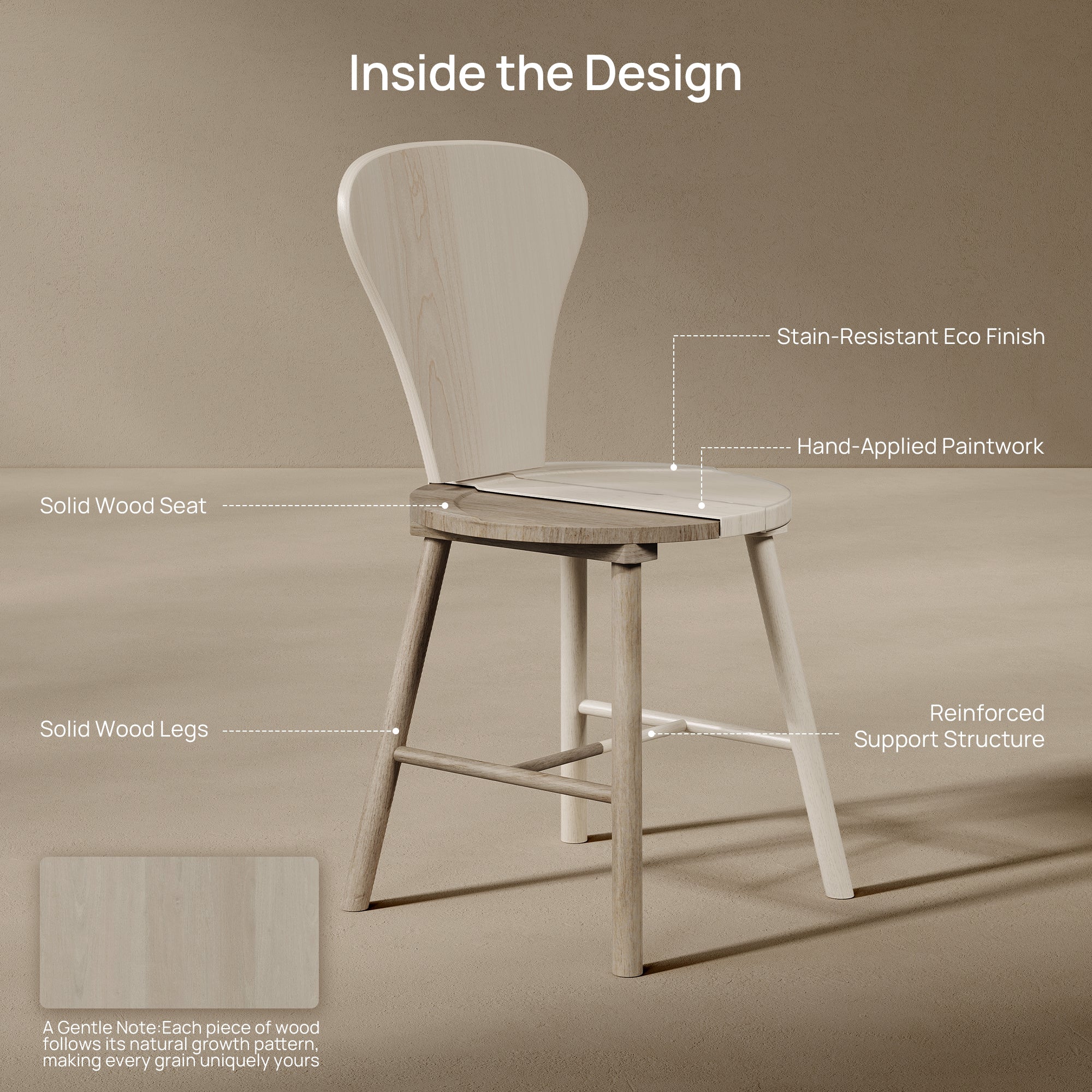 Cas Round Dining Chairs Set of 2, Solid wood