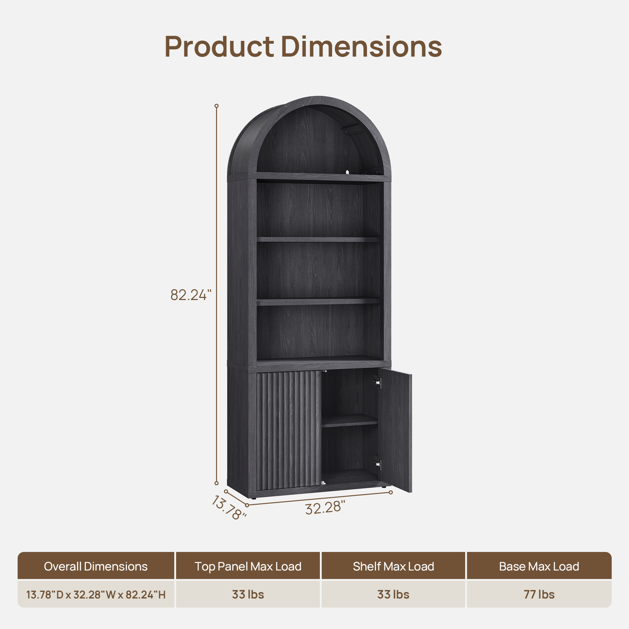 Cas Arched Bookcase with 2 Doors, 82 Inches Tall