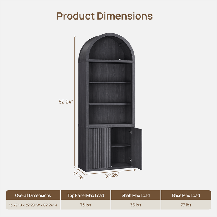 Cas Arched Bookcase with 2 Doors, 82 Inches Tall