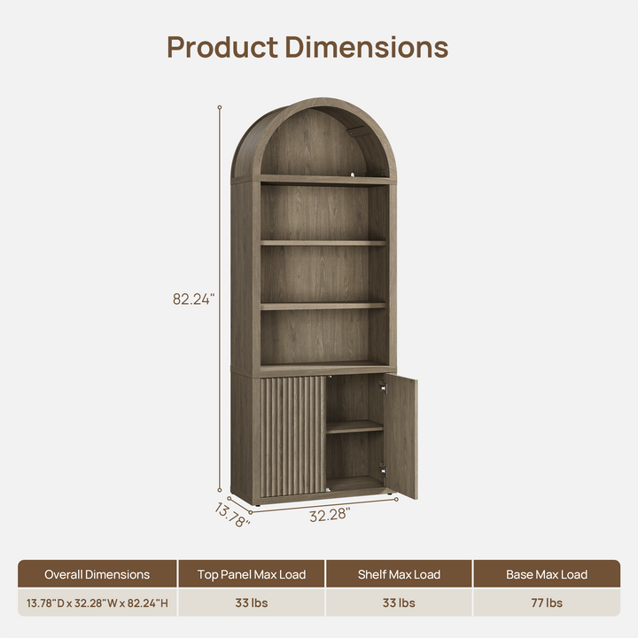 Cas Fluted 2-Door Bookcase, Arched Top