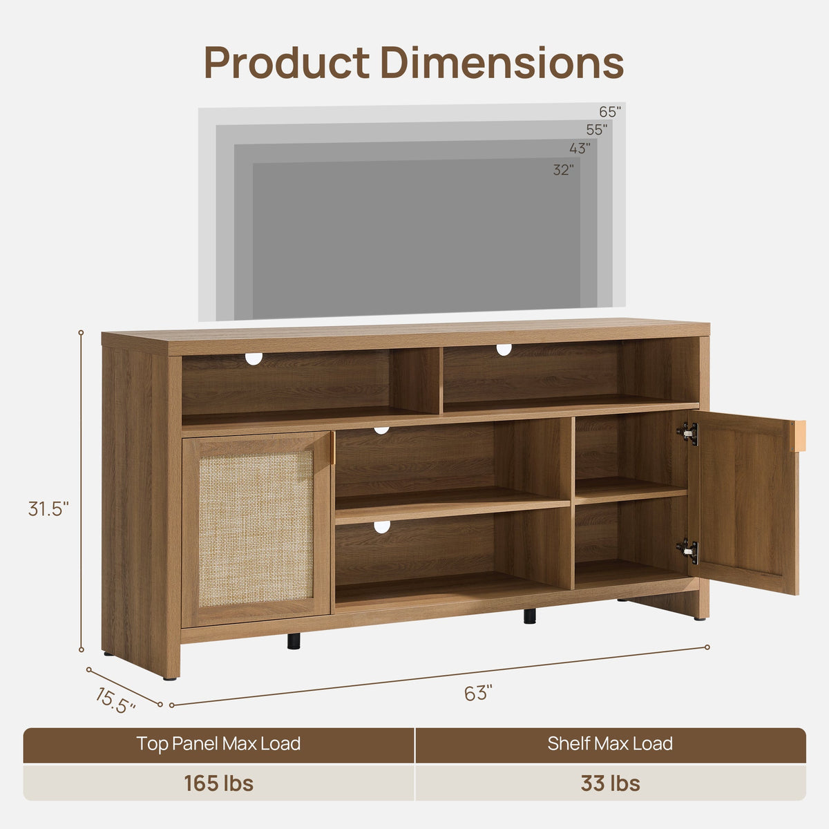 Savanna 65-Inch TV Stand, Flexible Storage, Set of 2