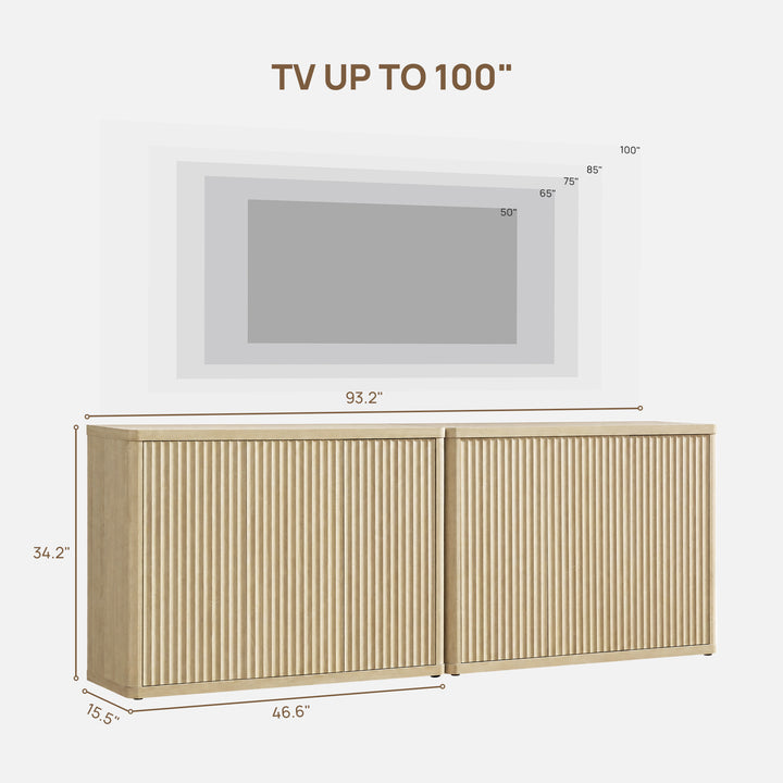 Cas Fluted TV Console Cabinet, 3 Doors Storage, Set of 2
