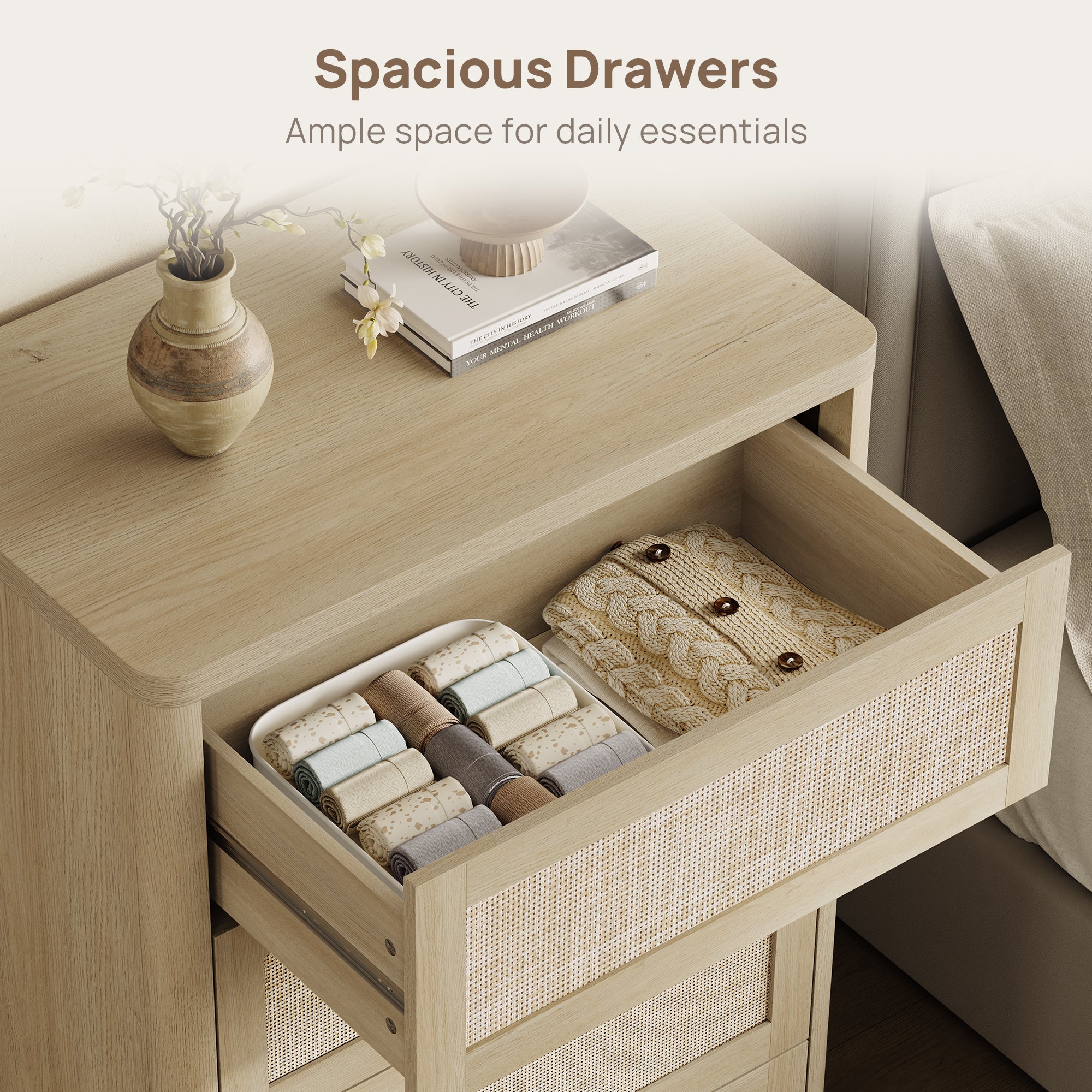 Zura Rattan Dresser with 4 Spacious Drawers