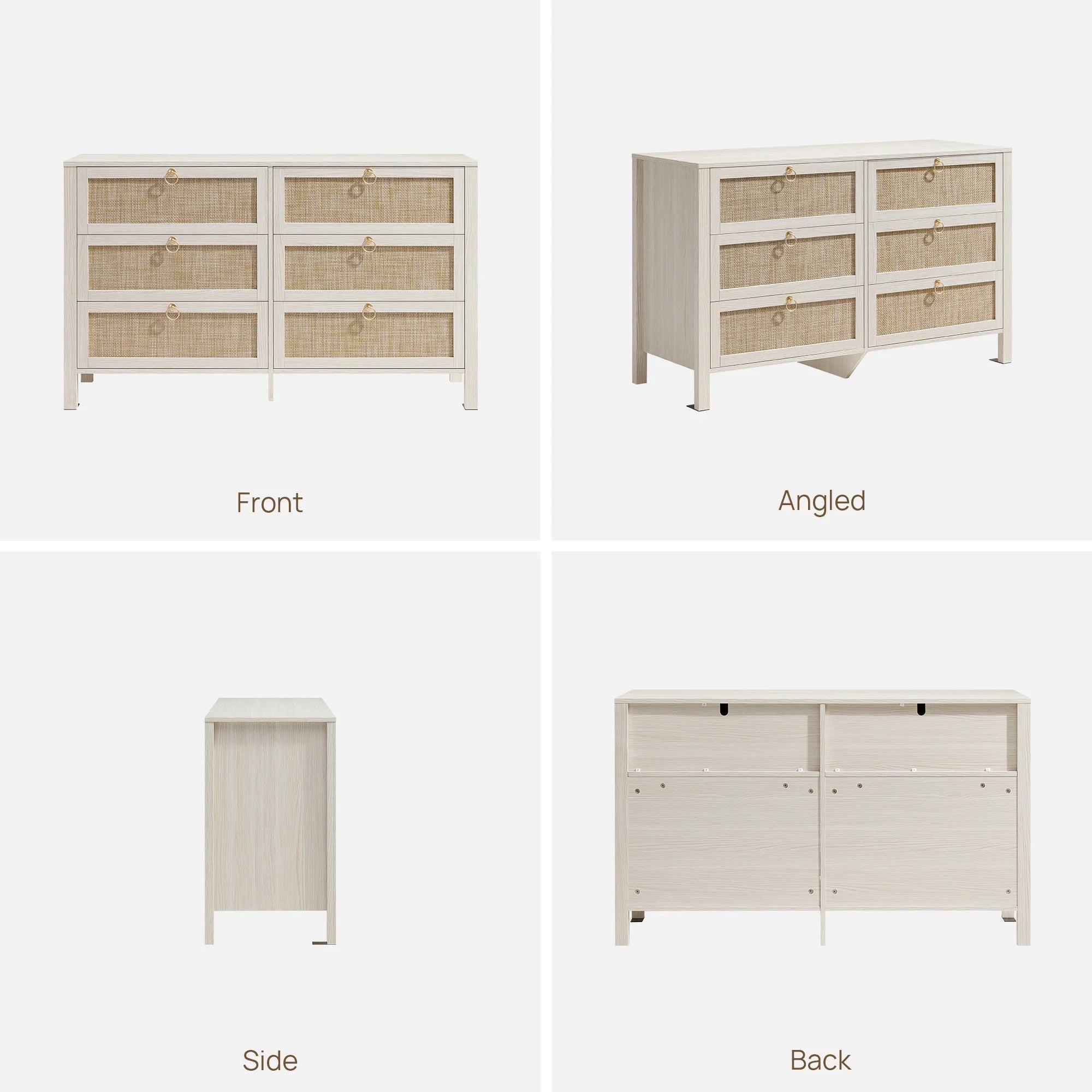 Terra 6 Drawers Dresser And Nightstands Sets, Golden Handle