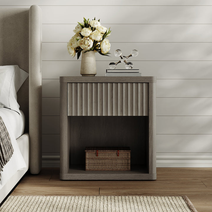 Cas Night Stand with Storage, 24.1 Inch Tall - 1 Piece - Grey Alder