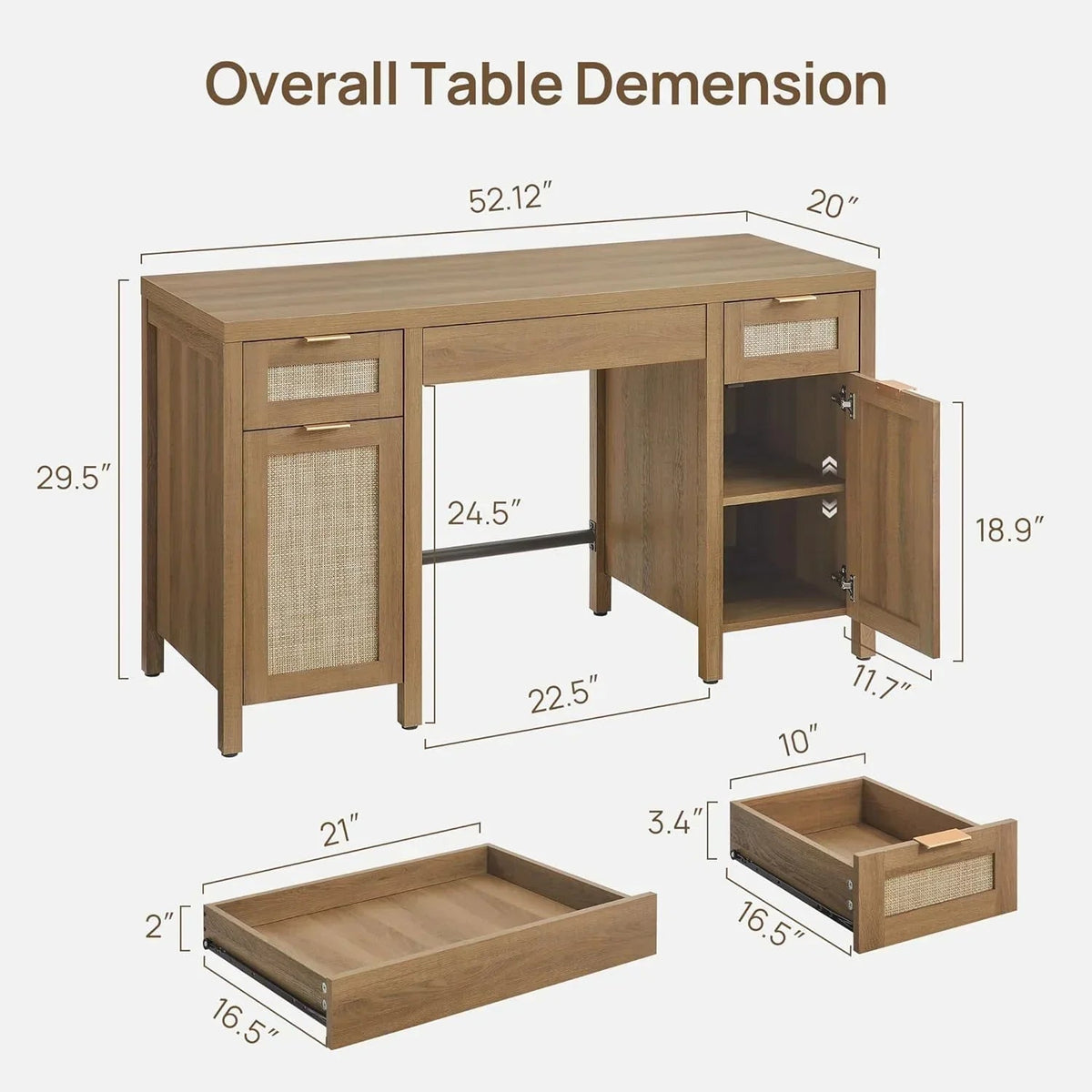 Savanna Modern Vanity Table with Doors - 1 Piece - Reclaimed Light Oak