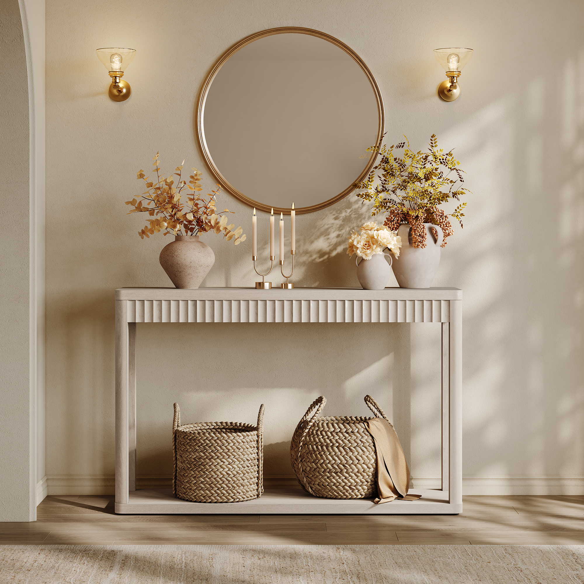 Cas Set of 2 White Console Tables, Modern Entryway Tables