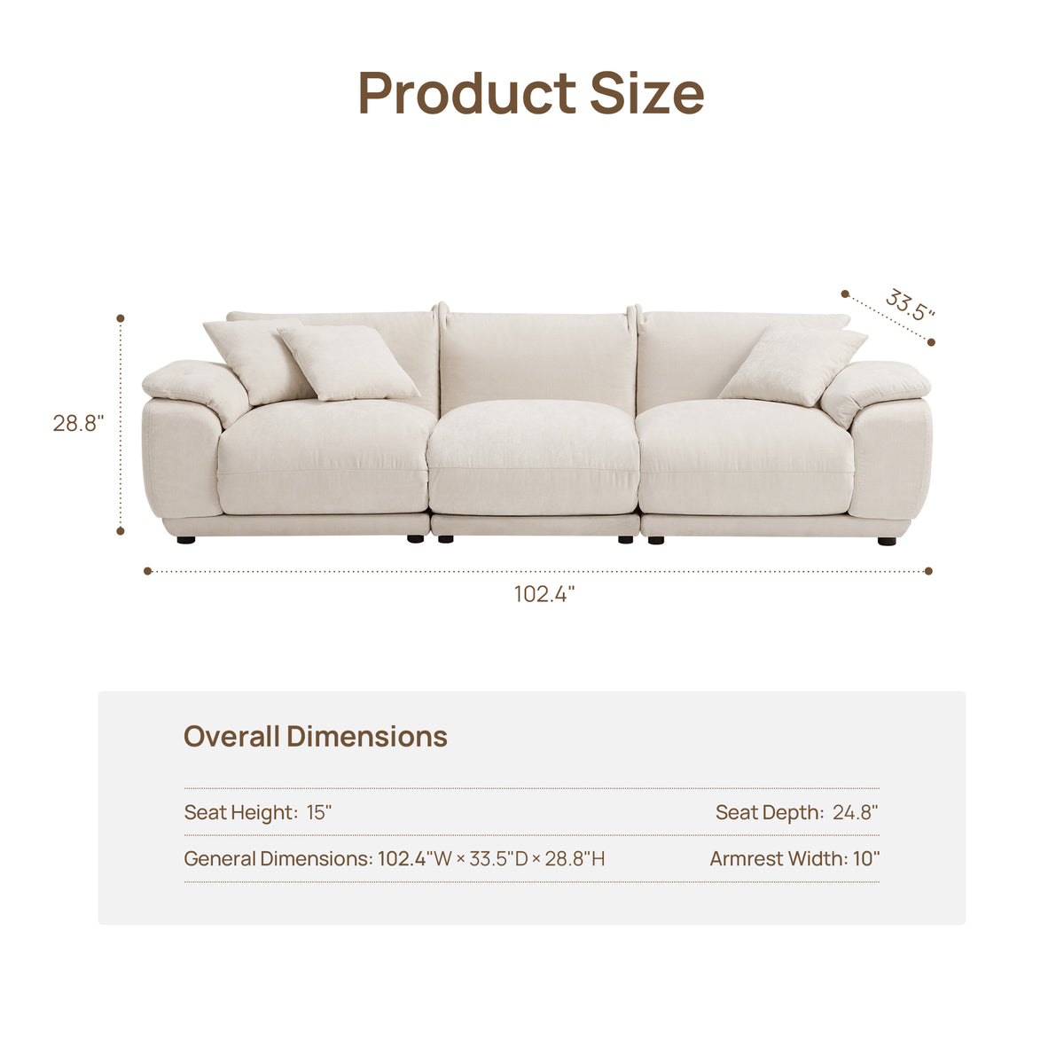Noor Modular 3 Seater Sofa, Chenille Fabric
