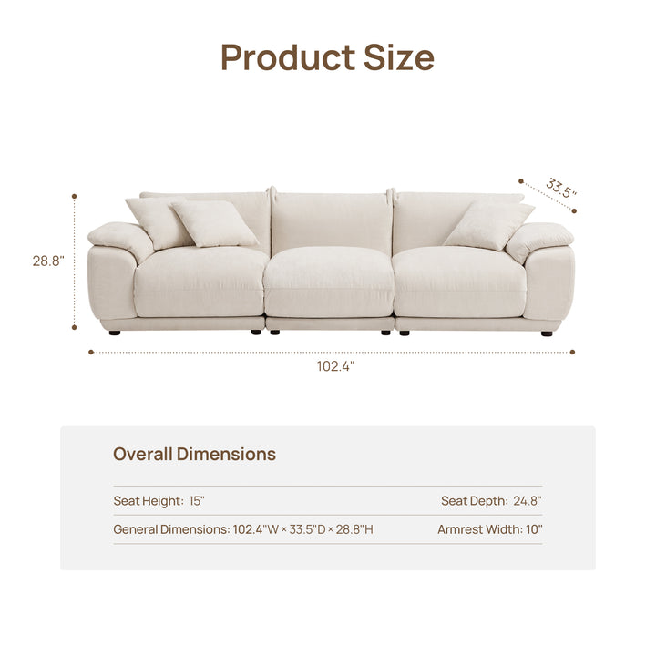 Noor Modular 3 Seater Sofa, Chenille Fabric
