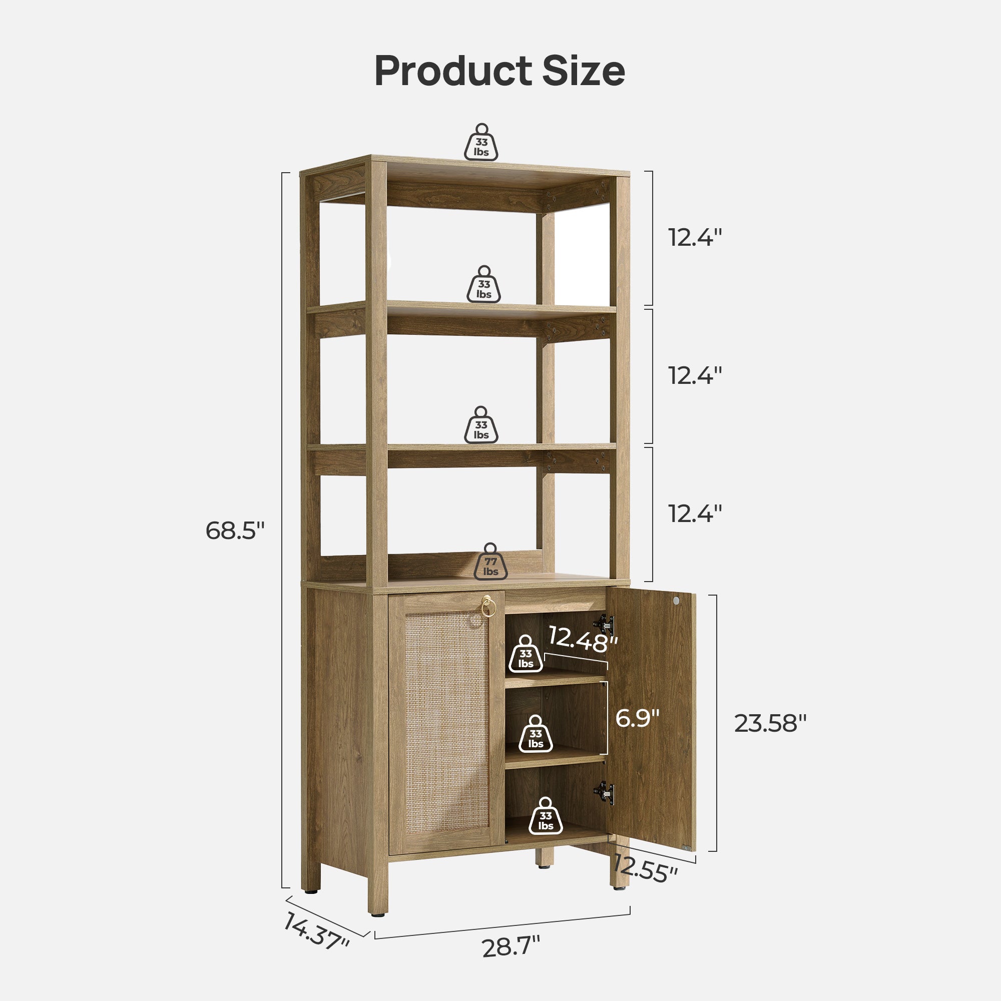 Terra Modern 2-Door Bookshelf, Large Storage