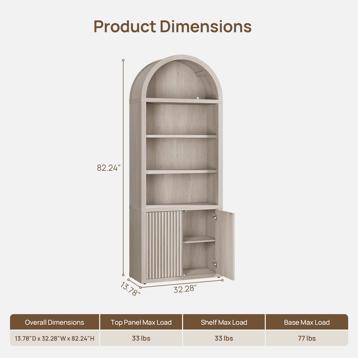 Cas Modern Arched Bookcase, Large Storage