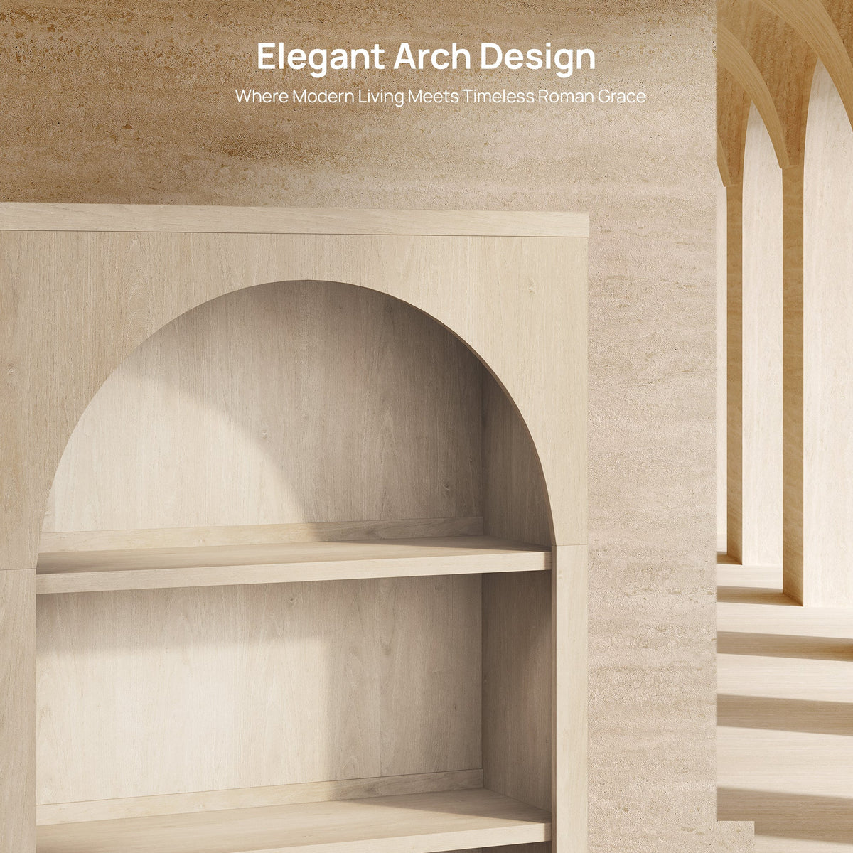 Stria Arched Bookcase with Fluted Cabinet Doors