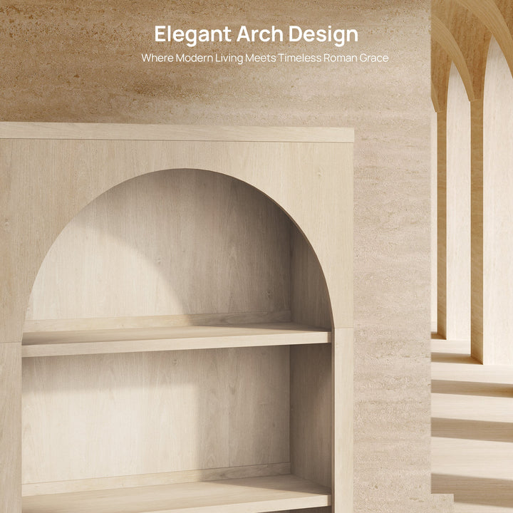 Stria Arched Bookcase with Fluted Cabinet Doors