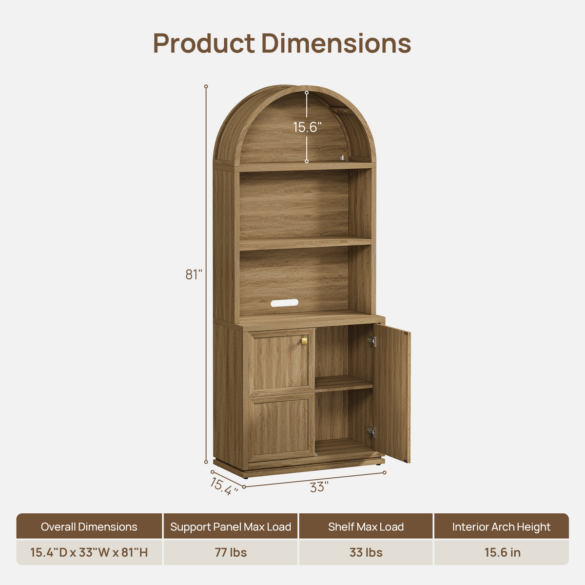 Helio 3-Tier Arched Bookcase, 81-Inch Tall