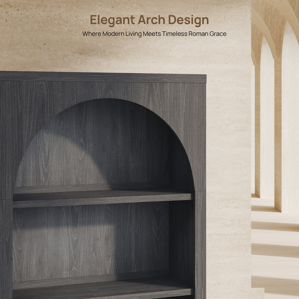 Stria 3-Tier Arched Bookcase, Fluted Style