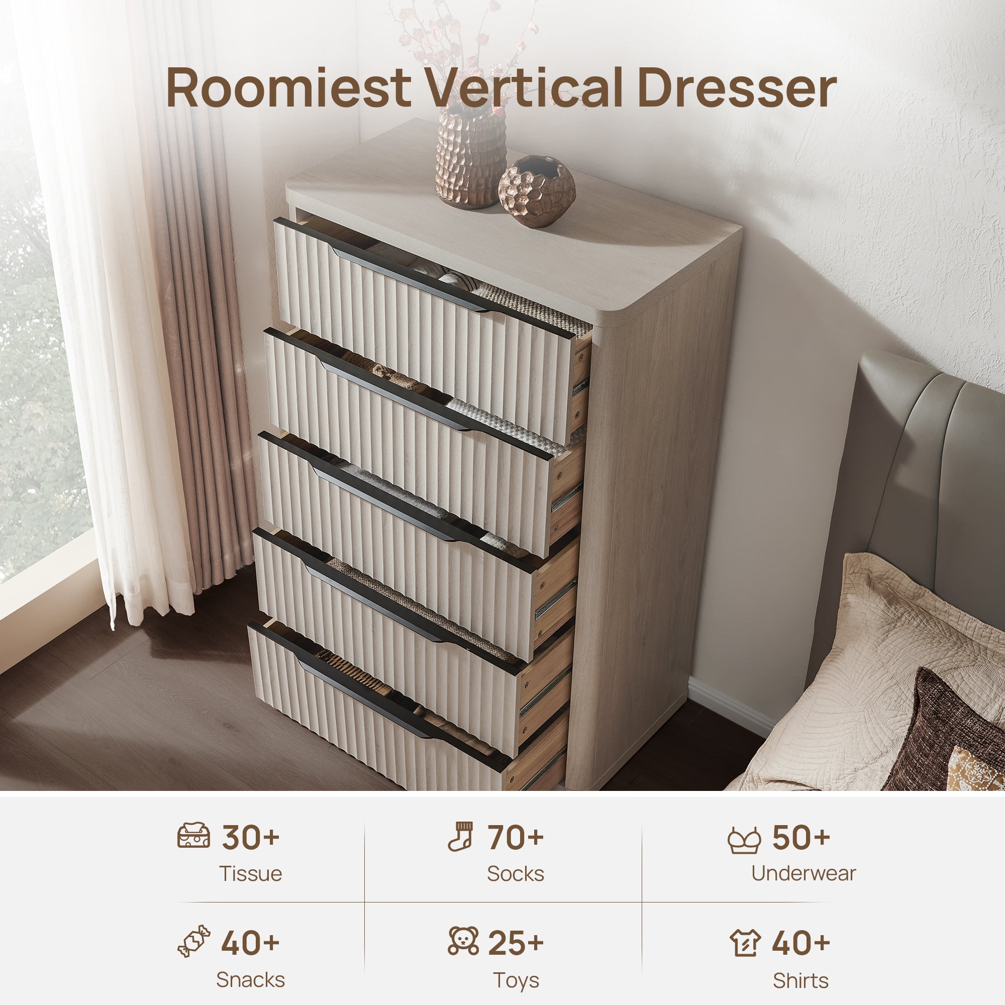 Cas 50.7Inch Tall Dresser, 5 Drawers