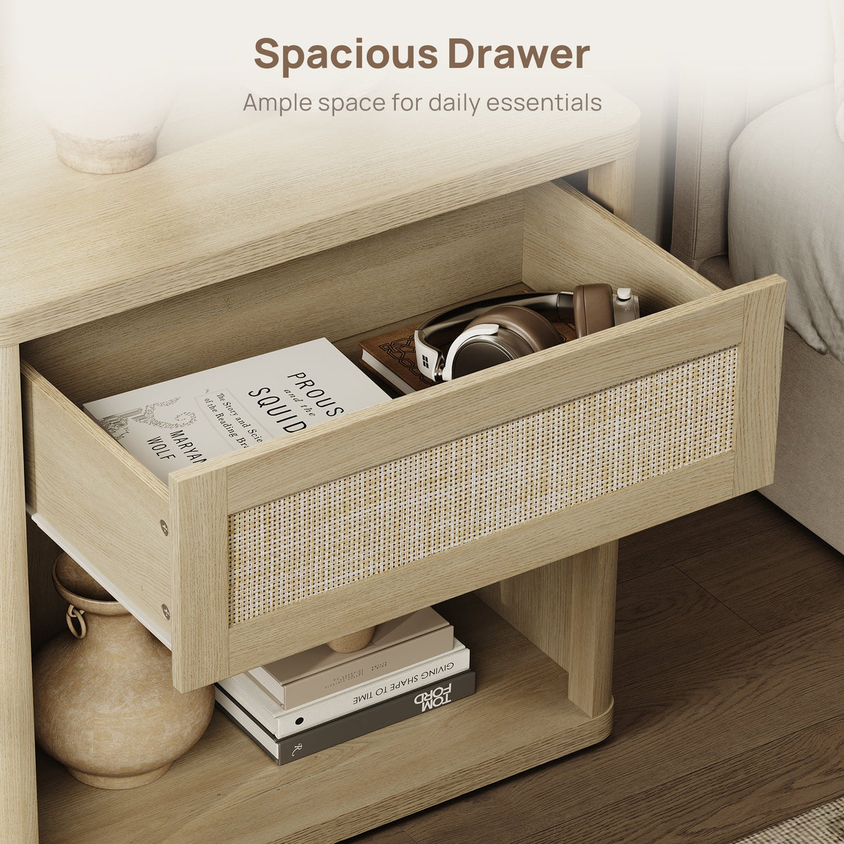 Zura 1-Drawer Nightstand, Boho Style, Set of 2