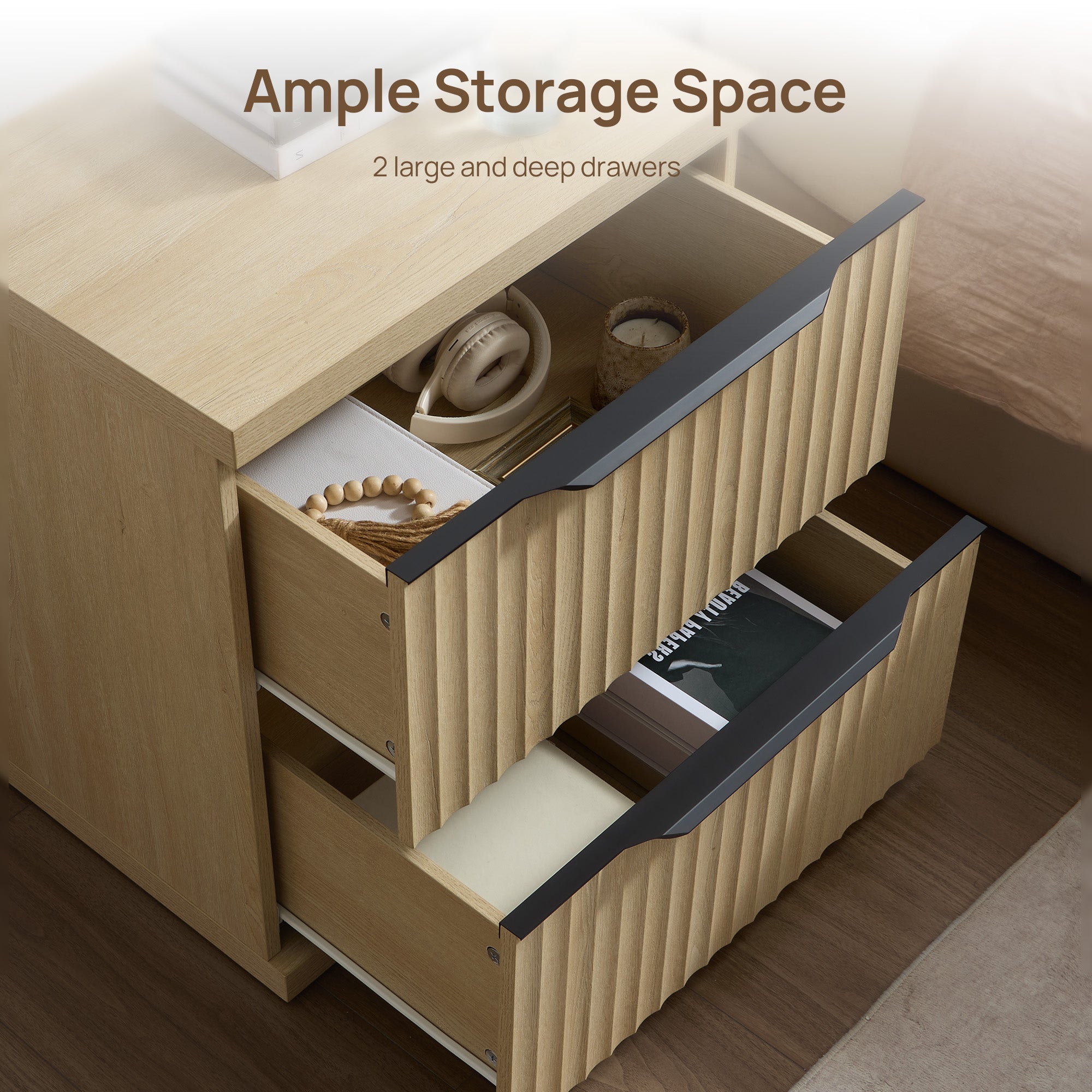 Stria 2-Drawer Nightstand with Interchangeable Panels