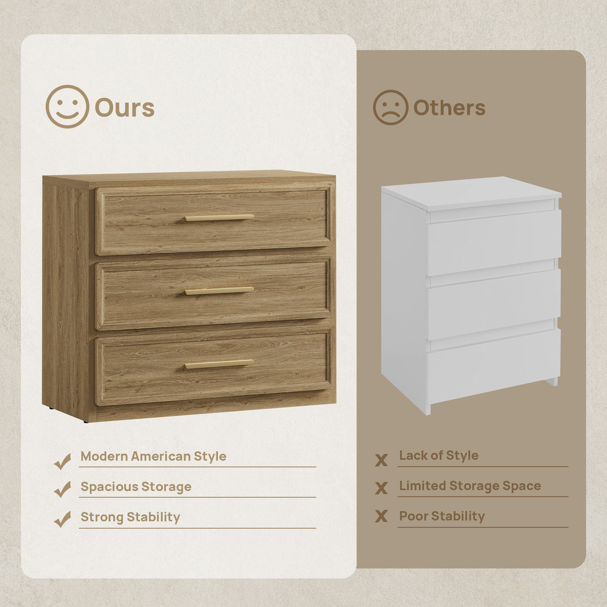Crescent 31.3Inch Wide Nightstand with 3 Drawers
