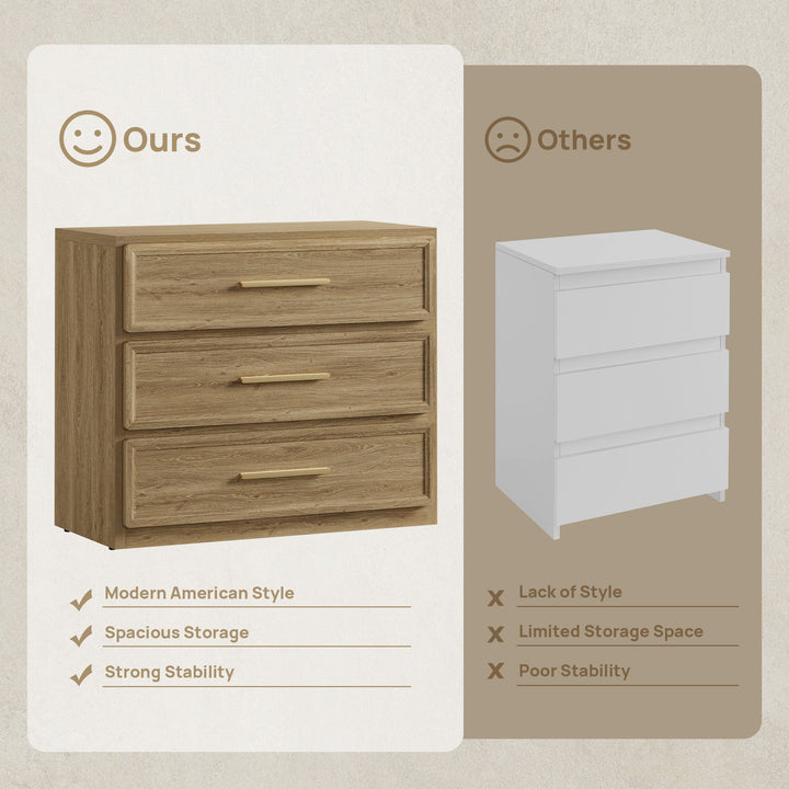 Crescent 31.3Inch Wide Nightstand with 3 Drawers - 3 Pieces - Walnut Brown