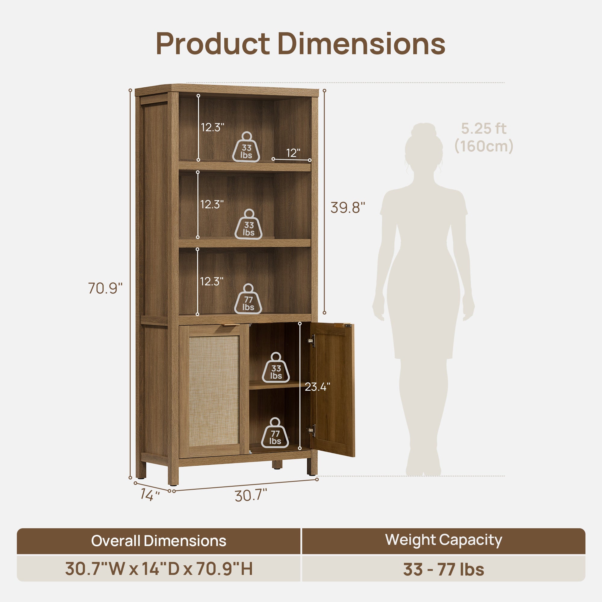 Savanna 5 Shelf Bookcase, 70.9Inch